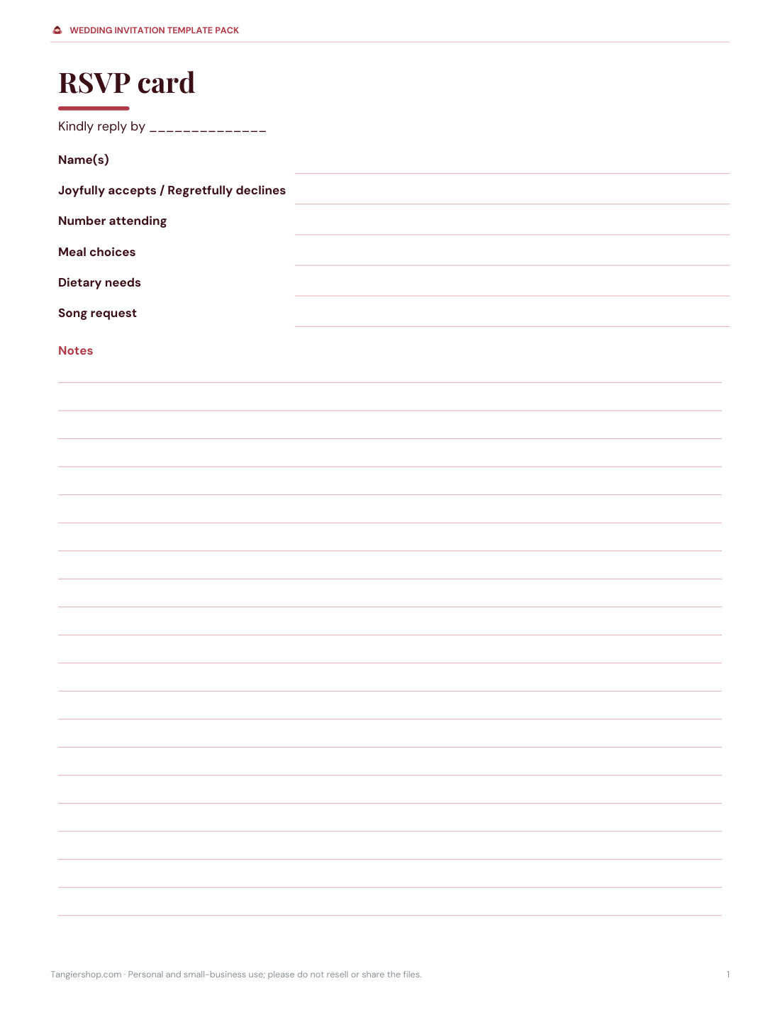 Preview of the first page of RSVP and details cards (PDF/DOCX)